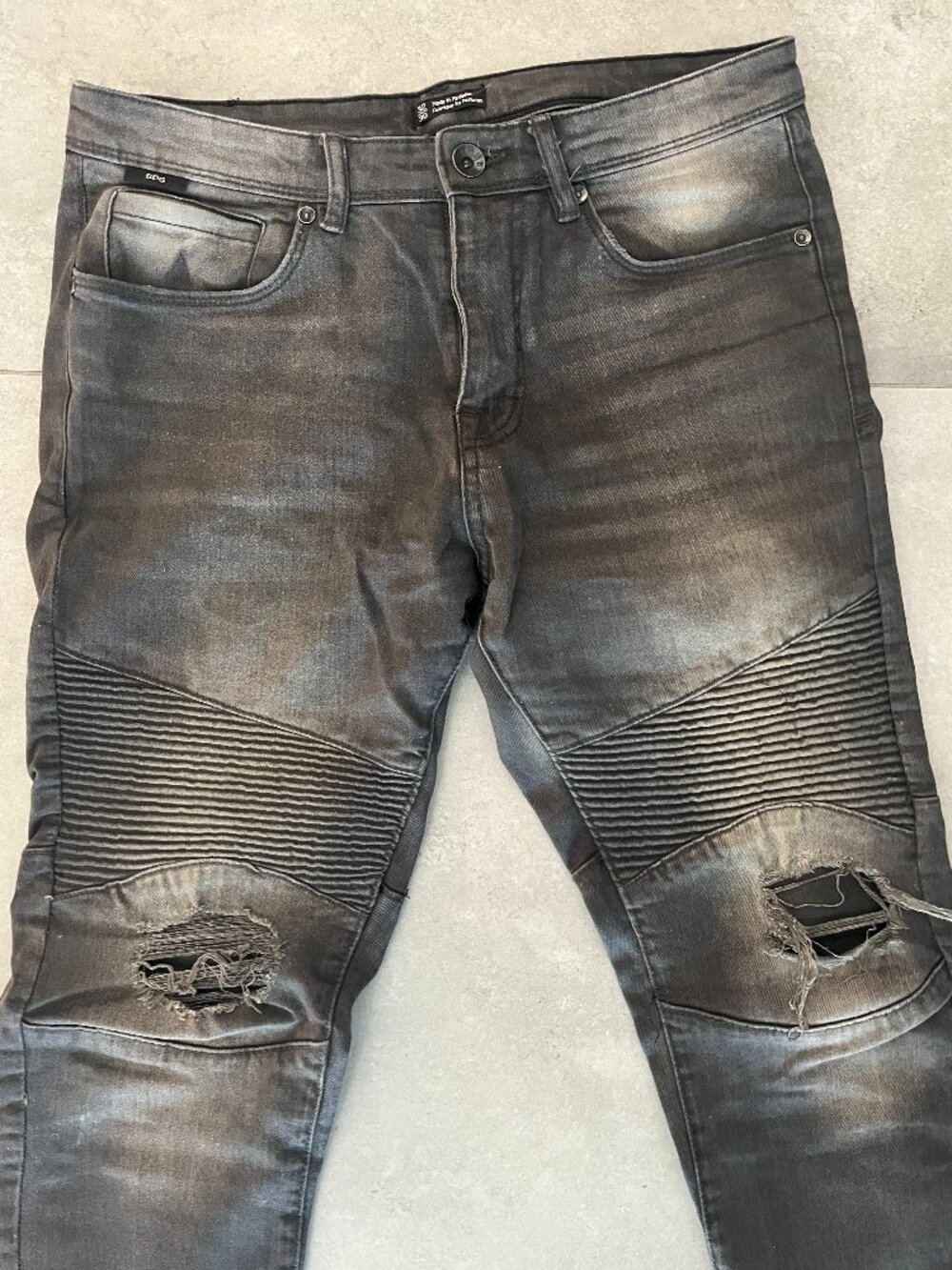 BDG Jeans Mens 32x30 Slim Stretch Biker Ankle Zip Denim Charcoal Wash